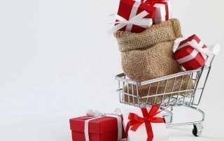 christmas shopping parcels in shopping basket