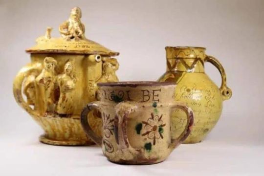 A selection of puzzle jugs as part of the folk art exhibition