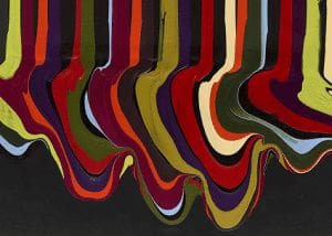 Painting by Ian Davenport created using dripped acrylic paint onto a black painted canvas