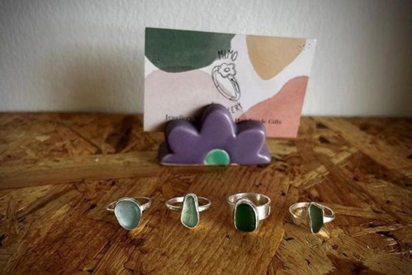 Four sea glass rings