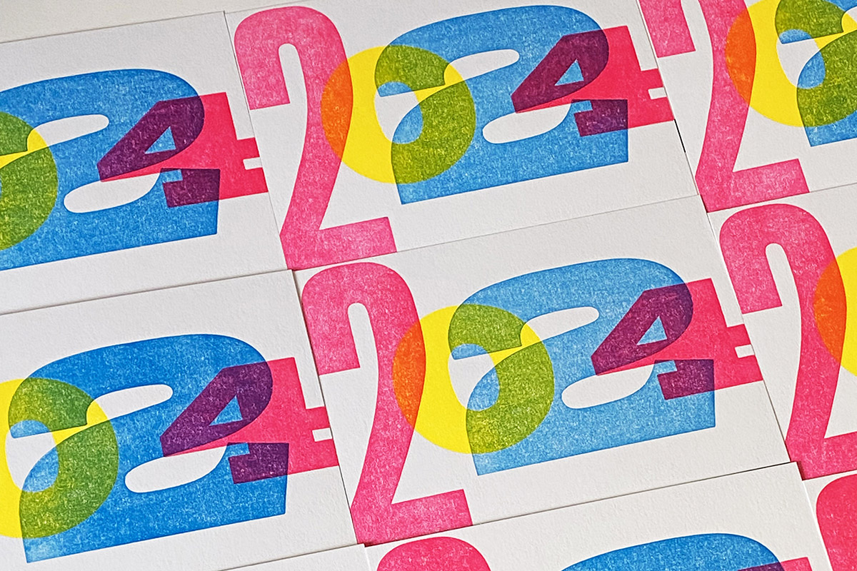 Numbers stamped in bright colours on a white background