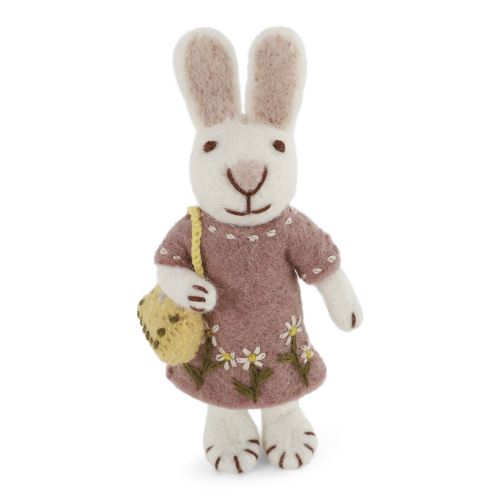 Small White Bunny with Lavender Dress and Bag