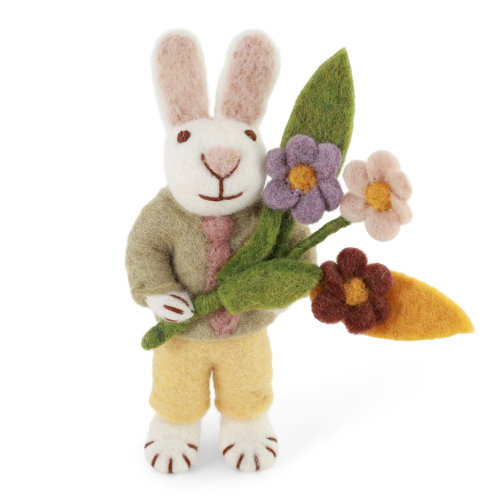 White Bunny with Tie and Flowers-11cm