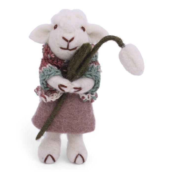 Small White Sheep with Skirt and Snowdrop - 11cm tall