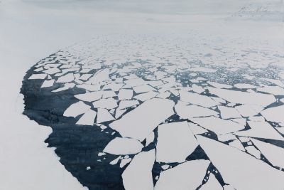 watercolour painting of ice floating on sea