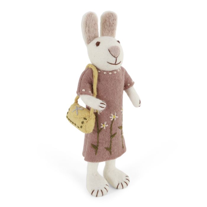 Big White Bunny with Lavender Dress and Purse- 27cm tall - Image 2