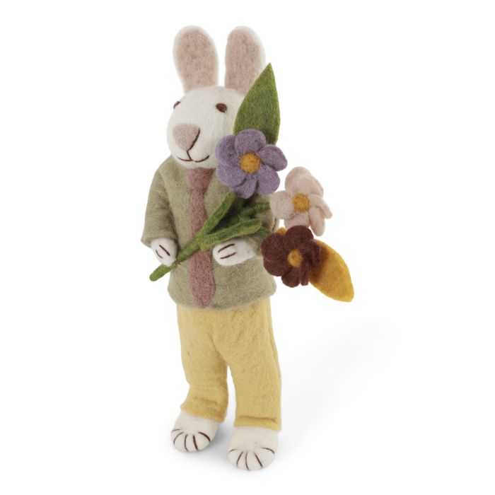 Big White Bunny with Tie & Flowers- 27cm tall - Image 2