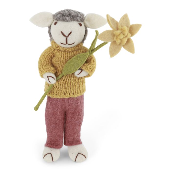 Big Grey Sheep with Dusty Red Pants and Flower