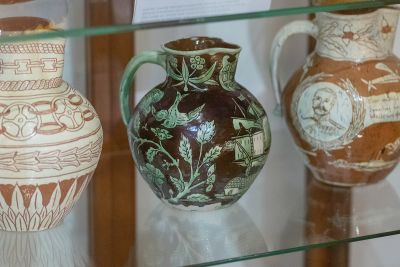 North Devon slipware pottery jugs acquired from the Fishley collection. Image by Jim Wileman